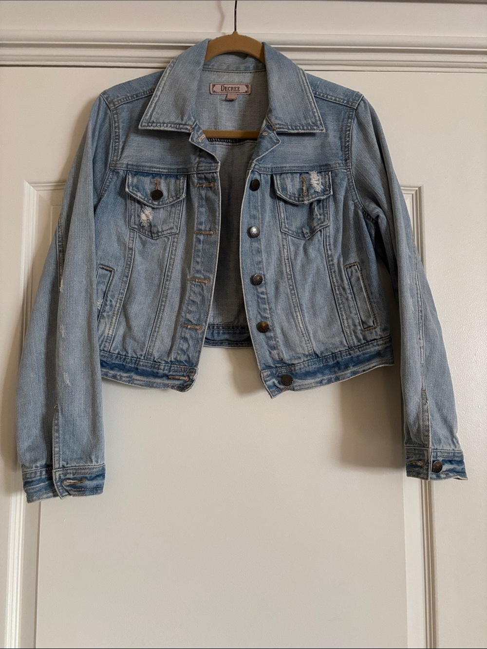 Decree Light Blue Cropped Distressed Denim Jacket